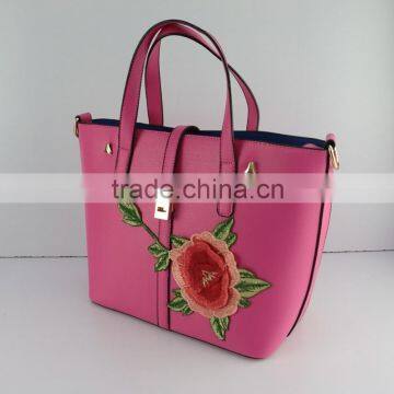Wholesale fancy nice look pink embroidery genuine leather handbag alibaba express china                        
                                                                                Supplier's Choice
