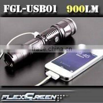 zoom function rechargable 18650 power bank T6 LED USB flashlight