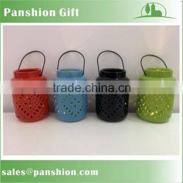 Multiple colors glaze ceramic candle lantern