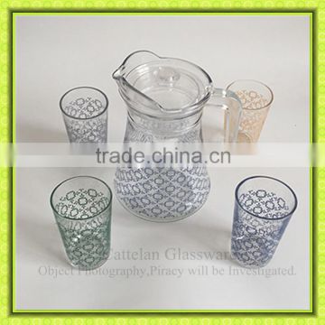 glass water jug with 4 cups,5pcs set glass filter bottle,drinking pitchers with one side handle