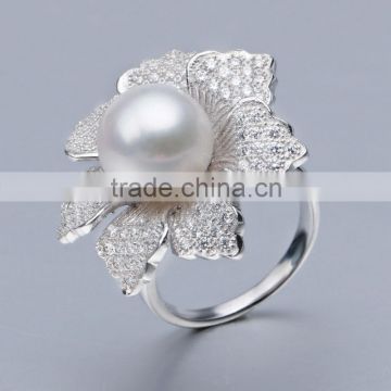 freshwater pearl rings silver /925 pearl ring gold adjustable