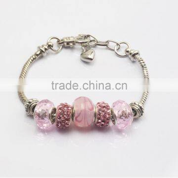 Custom Hot Selling Special Sterling Silver Charm Pink Stone Bracelet