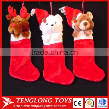 Plush Christmas socks of bear toys with Christmas hat