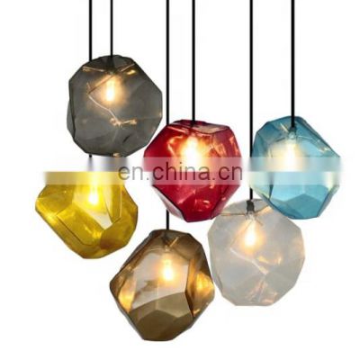 High Quality Colorful Shaped Stone Ice Cube Glass Chandelier E27 Nordic Lamp