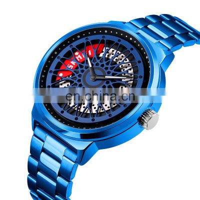 new SKMEI 9217 hollow rotating dial quartz watch men stainless steel wristwatches