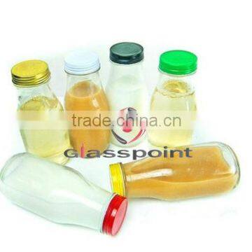 coffee glass bottle with colorful caps, high quality juice bottle with metal cap