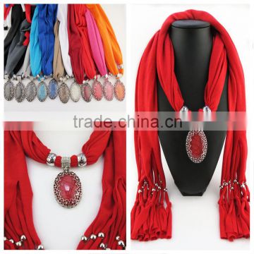 custom fashion new lady female big gemstone pendant necklace scarf