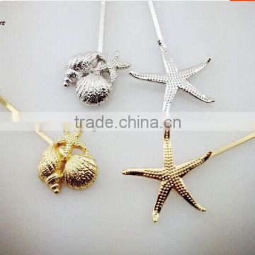 Seashell and starfish fancy hair pin