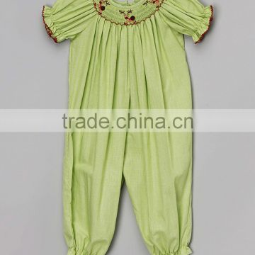 Infant/Toddler Lime Green Smocked Reindeer Bubble Romper