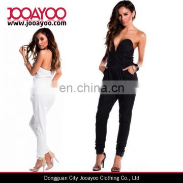 Sexy Black White Fitted V Neck Strapless Pants Jumpsuit Elegant Women Rompers