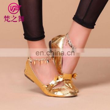 X-8001 Cheap Top quality flat sole Shiny gold and silver belly dance shoes