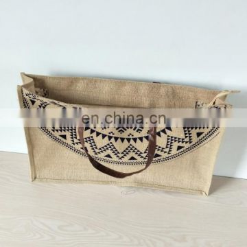 Custom jute honeymoon tote bag with leather handles