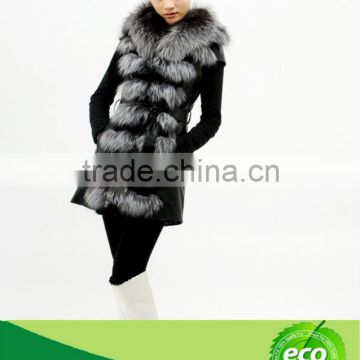 Elegant New Style Fashion Pretty Real Silver Fox Fur And Rabbit Skin Ladies Coat