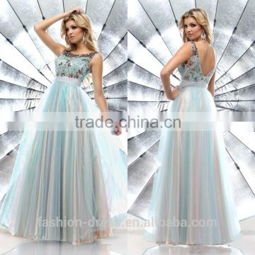Hot Sale Low Back Beaded Bodice Long Puffy Prom Dress 2014