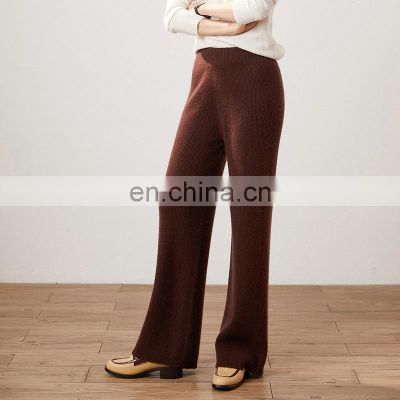 Women Luxury Soft Cashmere Rib Knit Casual Wide Leg Lounge Pants