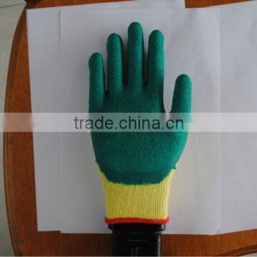 10G White cotton knitted 1/2 Green wrinkle latex coated working gloves cotton