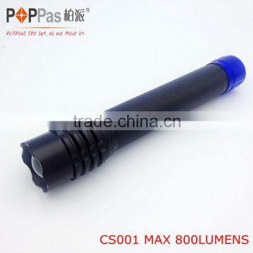 T6 10W LED zoom flashlight powered by 3D batteries