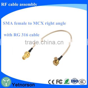 RF Cable with SMA female to MCX right angle male and RG178 cable