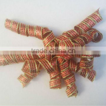 HOT SALE ! Red/ gold Metallic Woven Ribbon Curls Bow, Fabric Ribbon Gift Bow, Woven Ribbon Christmas Bow