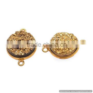 The Gopali Jewellers Natural Golden Druzy Bezel Round Shape Connector Gold Plated Double Bail