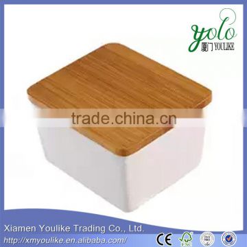 Countertop Ceramic Salt Box with Bamboo Lid