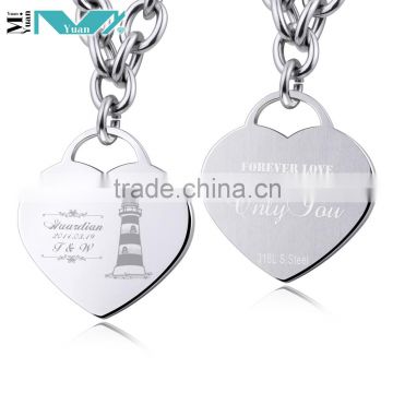 Custom image laser engraved stainless steel pendant necklace heart shape