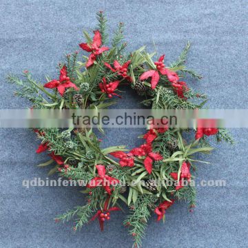 Decorative Artificial Green Tree Foliages,Red Flowers Garland