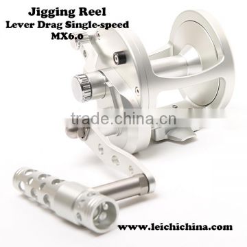 High strength 2-1/4 inch spool width jigging reel