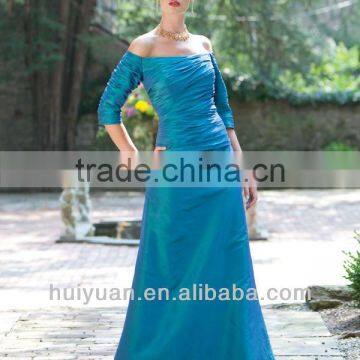 Silk Off Shoulder Neckline Taffeta Ruched Bodice Evening Dress Full Length
