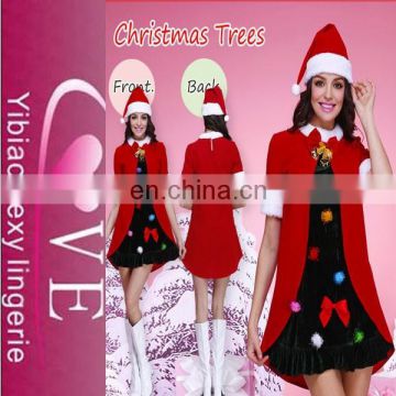 two-piece red beauty mother christmas costume with bow front fancy christmas costume