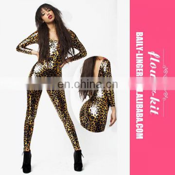 Dropship Wholesale Cheap Newest Women Sexy Leopard Latex Catsuit