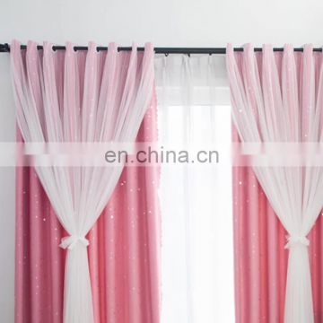 Wholesale Luxury Double Layer Macrame Lace Decorative Voile Dark Grey Hollow Out Star Blackout Fabric Finished Curtain