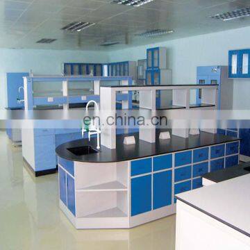 Lab equipment wooden steel Island bench with PP sticks and sink and reagent shelf laboratory side bench in guangzhou