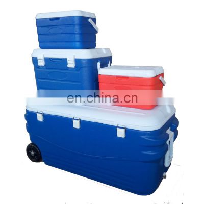 Factory wholesale large capacity 4pcs portable ice cooler box with handle and wheels for sea fishing keep food cold storage use