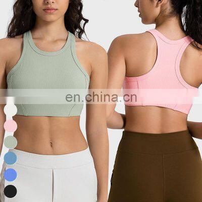 Custom Activewear High Neck Shockproof Bras Sport Wear Gym Fitness Yoga Top Women Ribbed High Support Racer Back Sports Bra