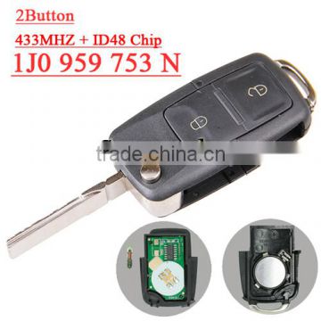 High Quality 1j0 959 753 N 2 button Flip remote key with id 48 chip 433mhz for vw