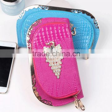 Latest women double zipper pu purse luxurious decorate wallet