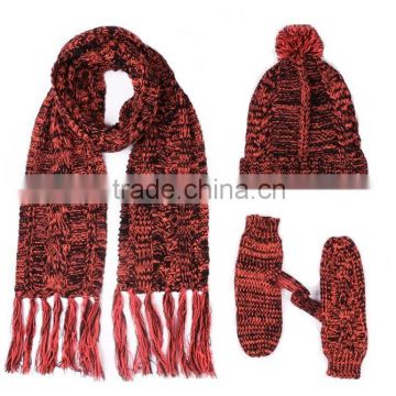 Various design Jacquard fashion winter knitted scarf hat glove sets