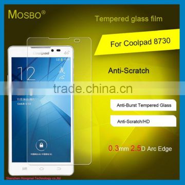Top quality 9H 2.5D 0.3-0.15mm Tempered glass screen protector guard film for Coolpad 8730, Paypal also accepted