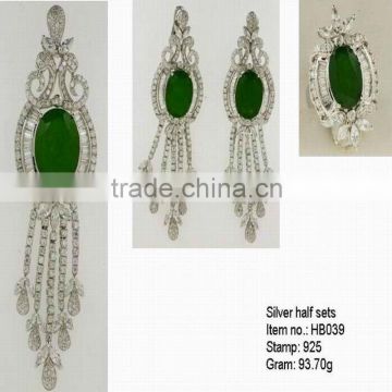 HB039 Dubai Designs Pendants Set,925 Seterling Silver Silver Set Jewellry With Natural Stone