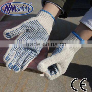 NMSAFETY 10 gauge blue pvc dotted white cotton work glove safety working glove