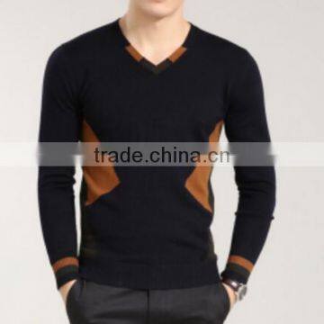 Casual long sleeved V collar thin jacket head stitching wool sweater