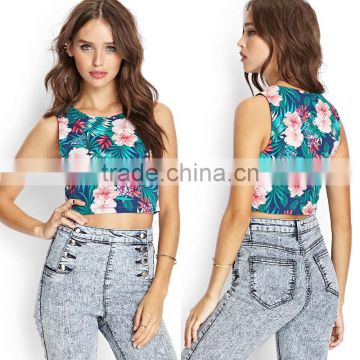 latest designed floral printed crop top women sleeveless wholesale crop top plus size