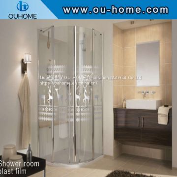 Glass shower cabin with pattern explosion-proof film