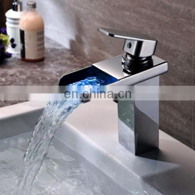PROWAY Advanced Modern LED Faucet Spout Colorful Bathroom Basin Sink Waterfall Taps Led waterfall basin faucet