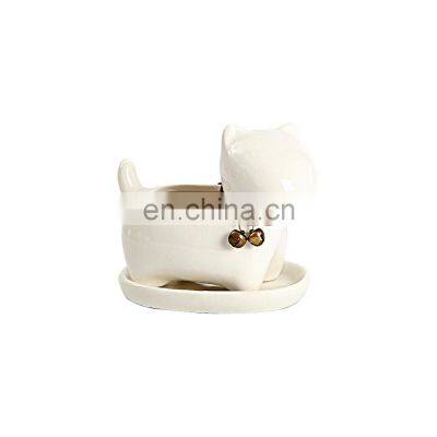 garden outdoor indoor decorative animal cat shaped ceramic succulent planter plant succulent flower pot with holder