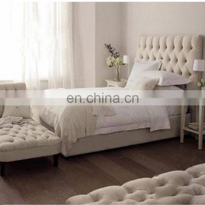 America style girl's bed room wooden structure fabric high headboard soft bed frame luxury