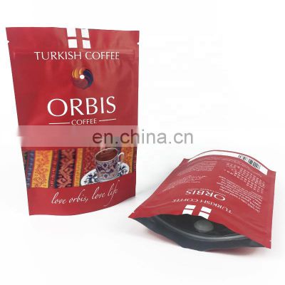 custom printed 8oz 12oz 100g zipper turkish coffee bag stand up pouch with valve