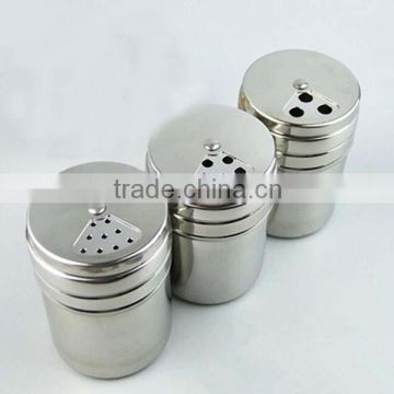 Outdoor Barbecue Stainless Steel Salt Sugar Spice salt and Pepper Shaker Seasoning Cans with Rotating Cover twist of 3settings