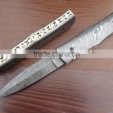udk f23" custom handmade Damascus pocket knife / folding knife with full Damascus steel handle
